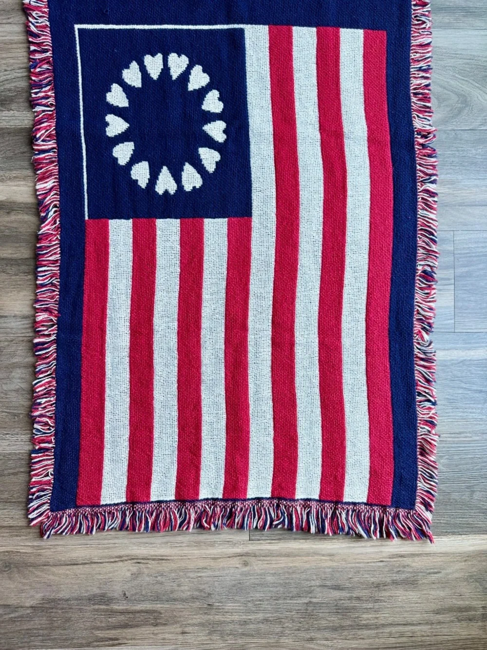 Vintage Americana God Bless America Woven Cotton Fringe‎ Tapestry Wall Decor